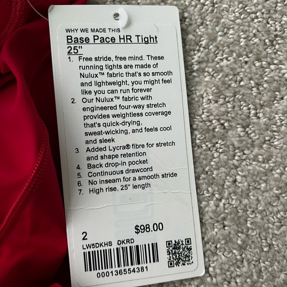 🎉Host Pick🎉 NWT Lululemon Base Pace HR tight 25” Size 2 - Picture 7 of 7